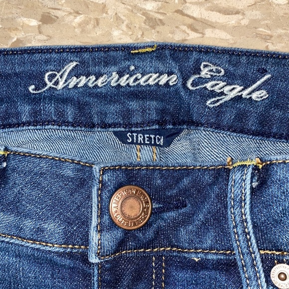 AE Stretch '90s Skinny Jean in Distressed Dark Atlantic size 00 - Picture 4 of 11